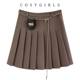 Pleated skirt Female retro school autumn and winter solid Korean version of the sweet lace, high waist defense light A -line short skirt