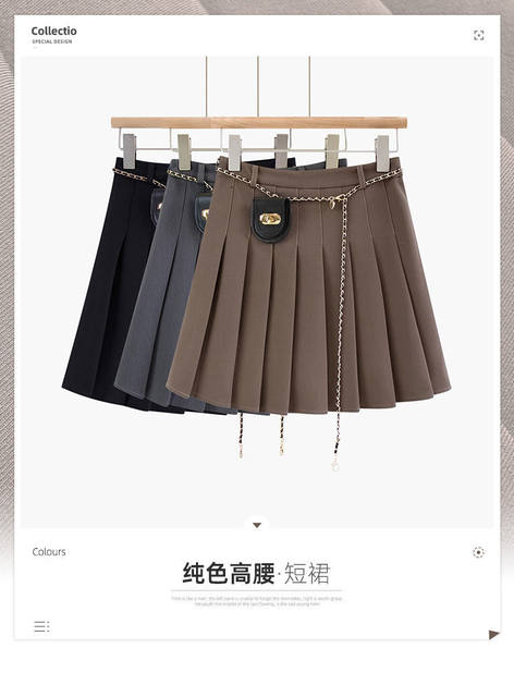 Pleated skirt Female retro school autumn and winter solid Korean version of the sweet lace, high waist defense light A -line short skirt