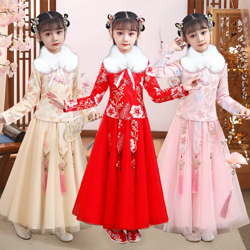 儿童汉服女冬女童拜年服古装冬装中国风秋冬女孩过年新年唐装