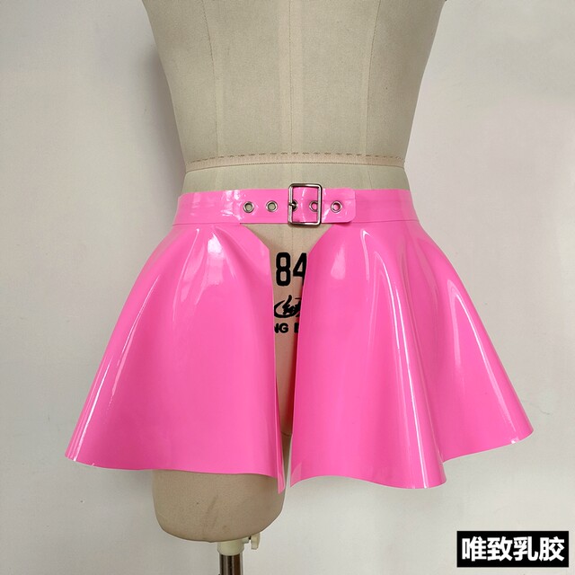 Pure natural latex dresses half -body ultra -short red peach pink multi -color bright light elastic elasticity