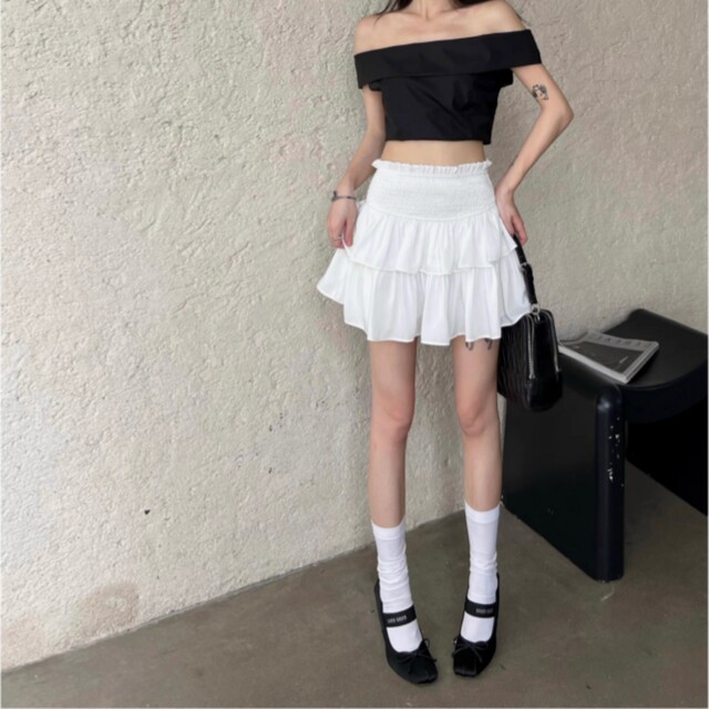 French retro white puffy cake skirt high-waisted short skirt pants for women in spring and autumn with bottoming ballet skirt
