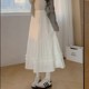 French retro white skirt for women in spring and autumn, summer high-waisted A-line puffy lace cake skirt skirt