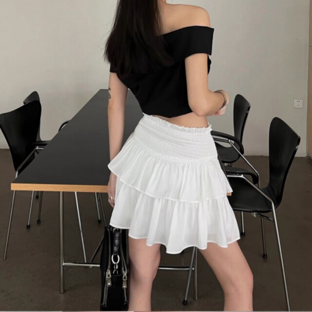 French retro white puffy cake skirt high-waisted short skirt pants for women in spring and autumn with bottoming ballet skirt