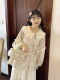 Gentle purple pink floral cotton linen shirt sweet lace lace doll collar lantern sleeve doll shirt age-reducing top