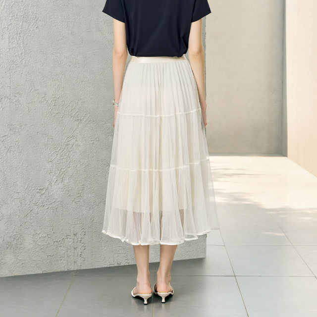 High waist A-line skirt for women in summer 2025 new commuter long temperament elegant mesh cake long skirt