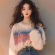 Rainbow striped round neck long sleeve sweater knitted sweater women's design niche high-end top women's new 2024 style