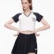 American retro v-neck contrasting color rag-shoulder short-sleeved T-shirt for women's summer high waist slim navel exposed short polo shirt hot girl top