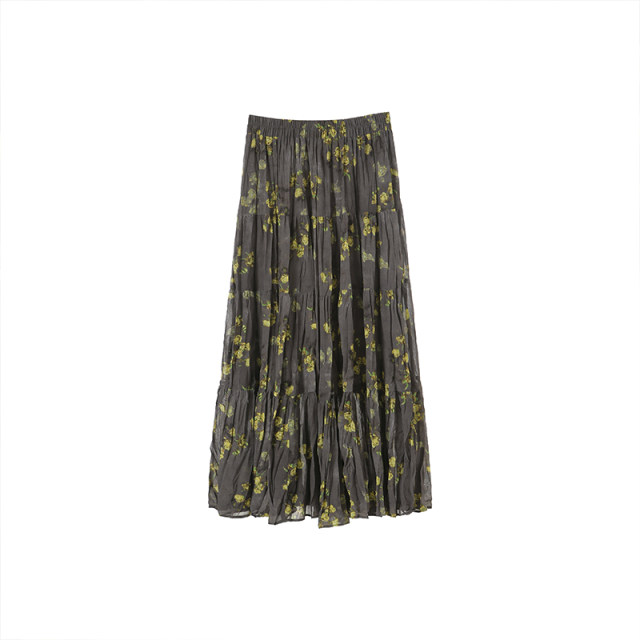 Li Zimu's new spring and summer casual skirt 2025 is slim and versatile elastic waist fashionable floral long skirt big hem skirt
