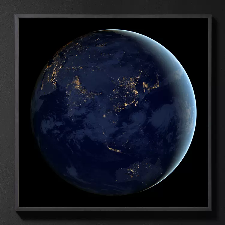 从太空看地球城市之光亚洲美洲欧洲澳洲非洲地图科学技术装饰