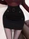 Korean autumn and winter new temperament versatile high-waisted button halterneck lace-up tight-fitting figure-hugging hip skirt for women