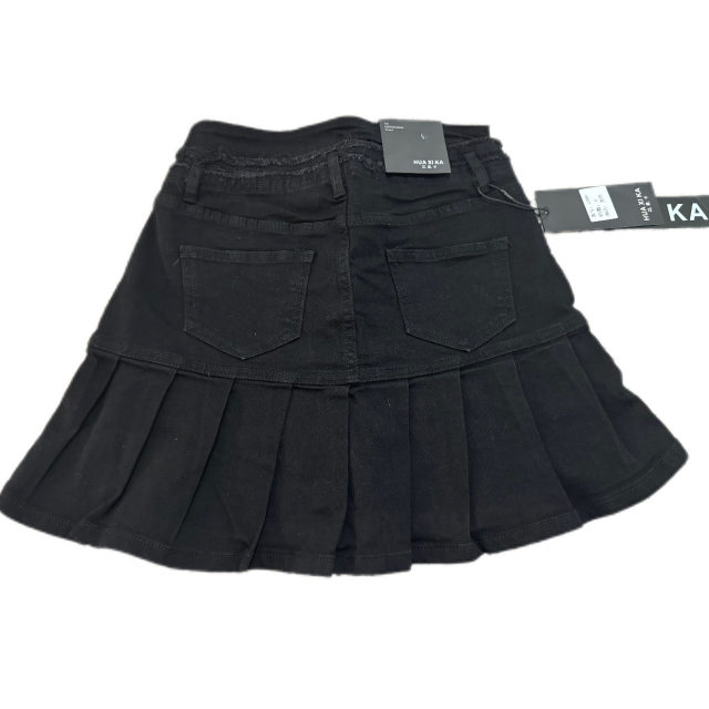 Welfare pick-up elastic niche design black short skirt women's super short slim skirt A-line pleated skirt