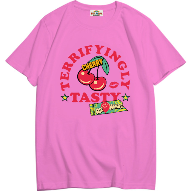 Mr. Mark's homemade cherry pattern rose pink white pure cotton comfortable loose Korean version sweet short-sleeved T-shirt for women
