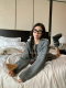 WENWAN gray loose round neck pullover sweater + high-waisted slim knitted skirt
