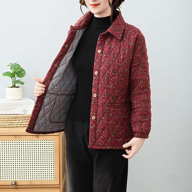 
Middle-aged and elderly mothers' clothing, velvet thickened cotton-padded clothes, winter new floral fashionable grandma's small cotton-padded jacket for women