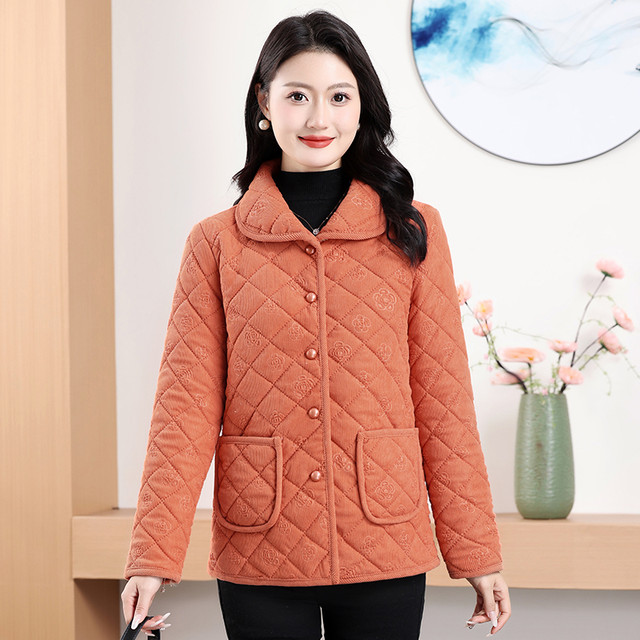 Winter Fashion Comfortable Casual Middle-aged and Elderly Coat Mother's Wear Warm Plus Fleece Thickened Solid Color Women's Cotton Clothes
