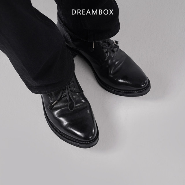 Dreambox Junbo high-end washed horsehide pointed-toe derby shoes handmade Goodyear men's casual leather shoes