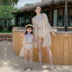 Hot spring parent-child swimsuit mother-daughter split bikini three-piece set long-sleeved sun protection cute children and girls swimwear