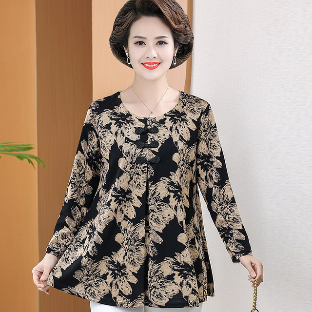 New style of middle-aged and elderly women's spring and autumn clothing belly covering bottom shirt mother plus fat plus large size long-sleeved T-shirt special body top