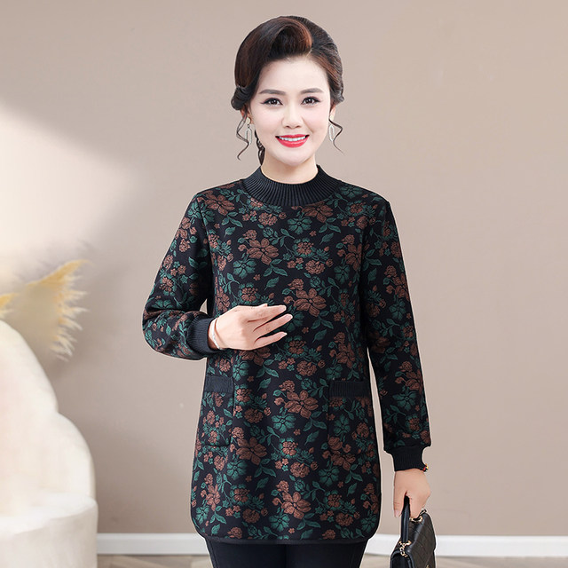 Mom, fat increase bottom shirt and velvet, warm long sleeves, middle -sleeves, middle -sleeves, middle -sleeved girls' autumn and winter clothes thickened foreign qi tops