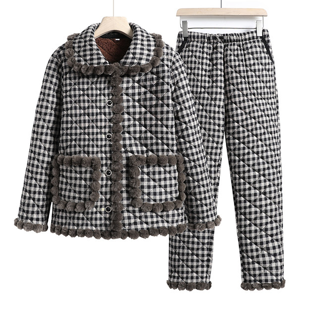 Middle-aged and elderly women plus size plus velvet cotton coat winter clothing mother's clothing cotton jacket special body cotton pants suit for the elderly