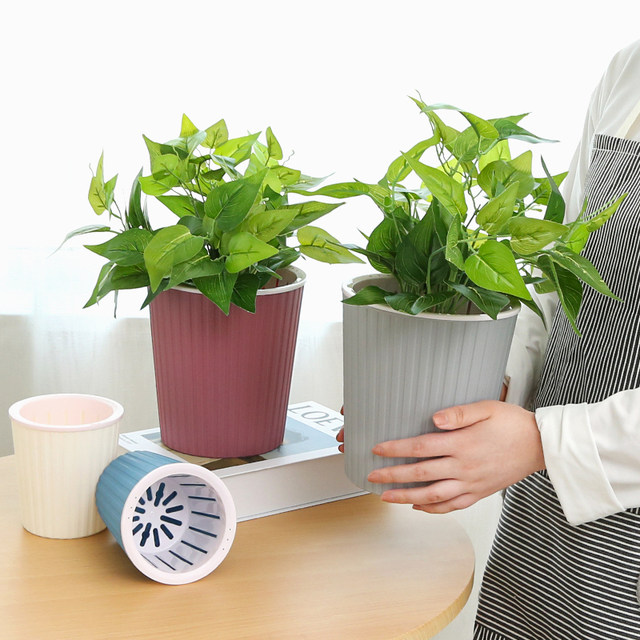 Creative automatic water-absorbing lazy flower pot plastic office desktop large and small home green radish succulent gardening flower pot