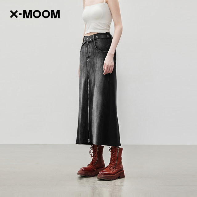 X--MOOM2024 autumn new style piece zipper decoration denim half-body waist skirt