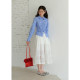 BLUEerror waist-hugging and slimming unique drawstring white striped long-sleeved shirt for women in summer