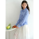 BLUEerror waist-hugging and slimming unique drawstring white striped long-sleeved shirt for women in summer