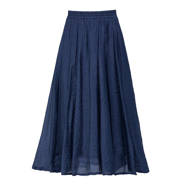 Summer new literary retro mid -long skirt thin cotton and linen skirt high waist thin waist thin umbrella skirt large size women's skirt
