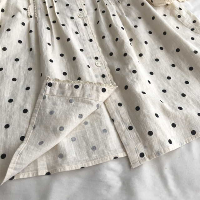Gentle and chic small dot printed lace lace splicing short-sleeved age-reducing shirt doll shirt versatile student cotton t
