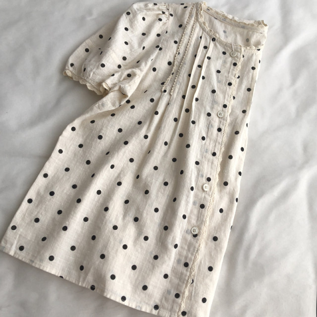 Gentle and chic small dot printed lace lace splicing short-sleeved age-reducing shirt doll shirt versatile student cotton t
