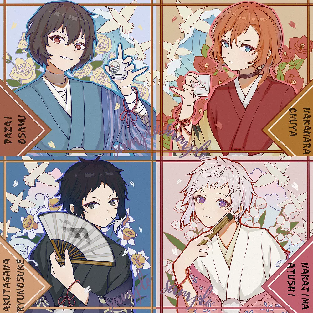 玉和糖 文豪野犬徽章双黑色纸透卡中原中也太宰治