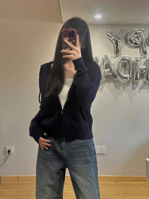 Brandy Baby spring beige hooded zipper knocking cardigan female BM loose sweater coat Shizuka same model