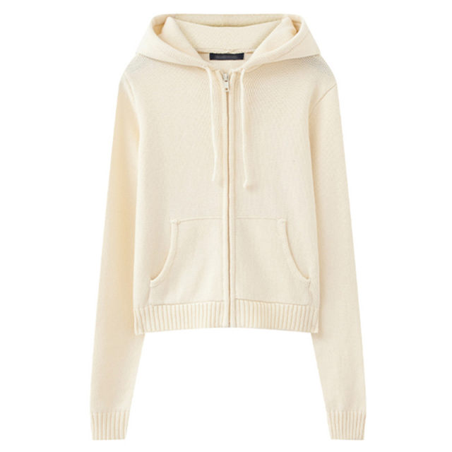 Brandy Baby spring beige hooded zipper knocking cardigan female BM loose sweater coat Shizuka same model