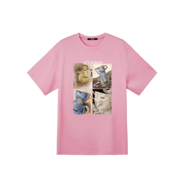 New U/TI Youti 2025 spring pink casual top printed mid-sleeved cotton short-sleeved T-shirt for women
