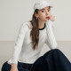 White long-sleeved round neck T-shirt, small slim base shirt, KBNE spring and autumn new spliced ​​contrasting top for women
