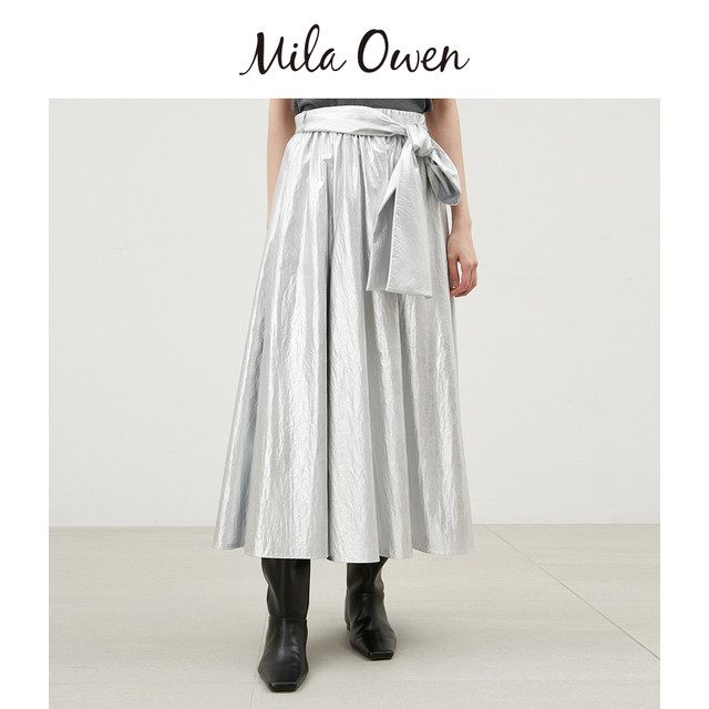 Mila Owen24 autumn and winter new product fashionable and elegant high-waist lace-up pleated A-line skirt 09WFS245005

