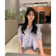 Ins Korean style, simple, slim and versatile, seven-quarter sleeves, V-neck straps, bows, short striped shirt top for women