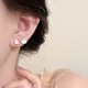 Colorful cat eye stone silver needle earring set for women's summer round face earrings small exquisite high-end earrings