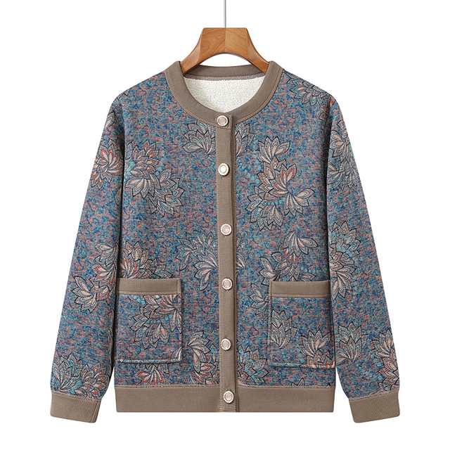 Grandma's spring and autumn velvet coat plus fat extra large size elderly winter clothing female old lady cardigan mother's warm top