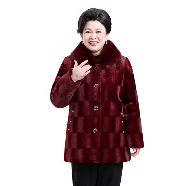 Middle -aged and elderly mothers winter cotton jackets plus large size old lady fur grandma cotton jacket elder mink coat