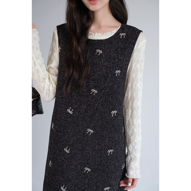 Blue Ruoshui Large Size 2025 Autumn New Bow Embroidered A-line Skirt