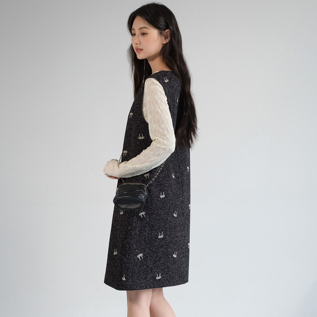 Blue Ruoshui Large Size 2025 Autumn New Bow Embroidered A-line Skirt