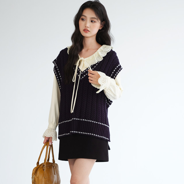 Blue Ruoshui large-size women's clothing layered with twisted knitted vest vest fat mm autumn new college style vest top