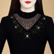 Spring and Autumn Black Mom's Half High Neck Long Sleeve Inner Top T-shirt Hollow Diamond Inner Top Women
