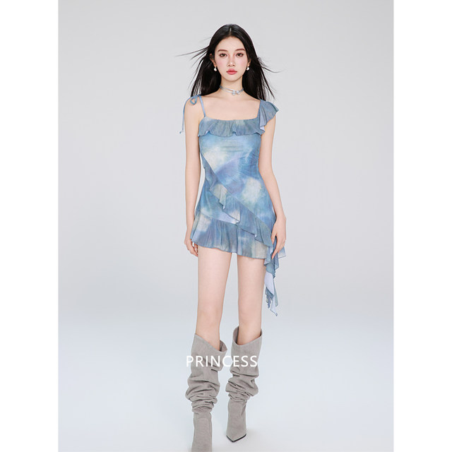 Princess on the run 2025 new tie-dye hot girl style high-end backless one-piece skirt style body-covering slimming swimsuit for women