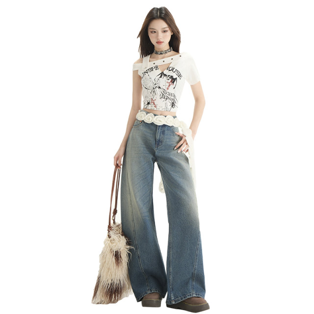 La Chapelle Puella 2025 summer new retro wash floor jeans loose and slim straight trousers