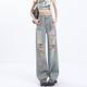 La Chapelle Puella high waist wide-leg jeans for women 2025 new loose slimming ripped straight-leg pants