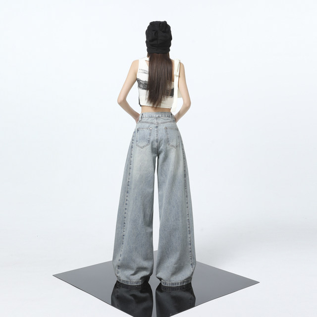 La Chapelle Puella Spring 2025 new retro scratch design jeans high-waist loose trousers