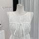 Madou/embroidery Hyde Manor_Elegant Boat Collar Heavy Industry Drawstring Embroidered Vest Lace Top for Women